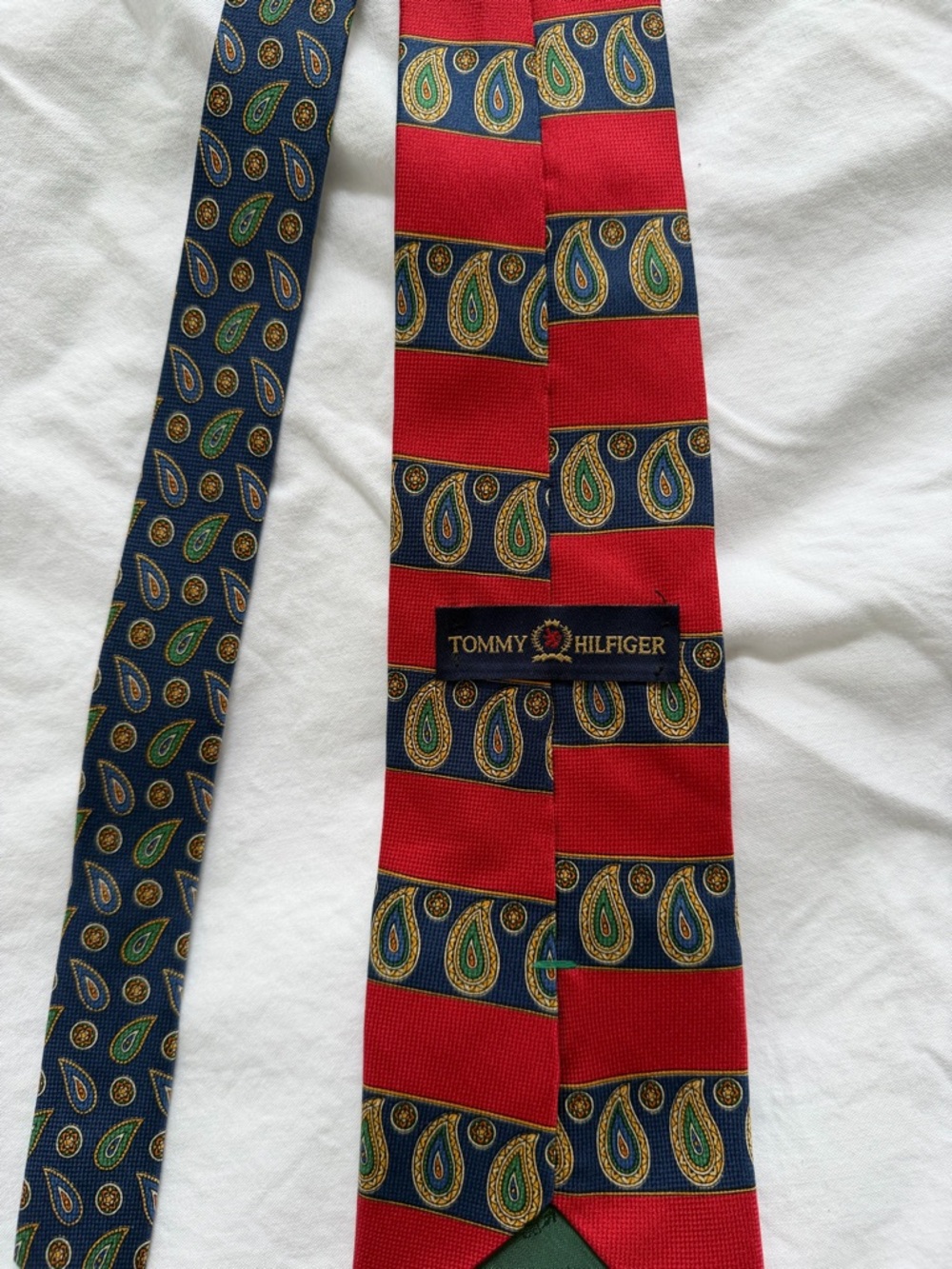 Tommy Hilfiger Red & Navy Paisley Block Stripe Silk Tie